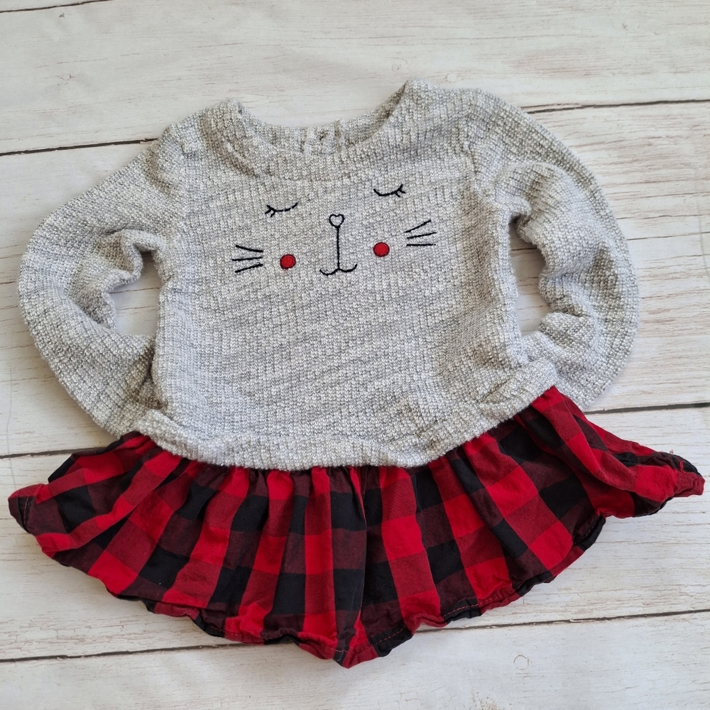 Joe Fresh 12-18M Cat Sweater Dress Buffalo Plaid Fall Winter Cozy
